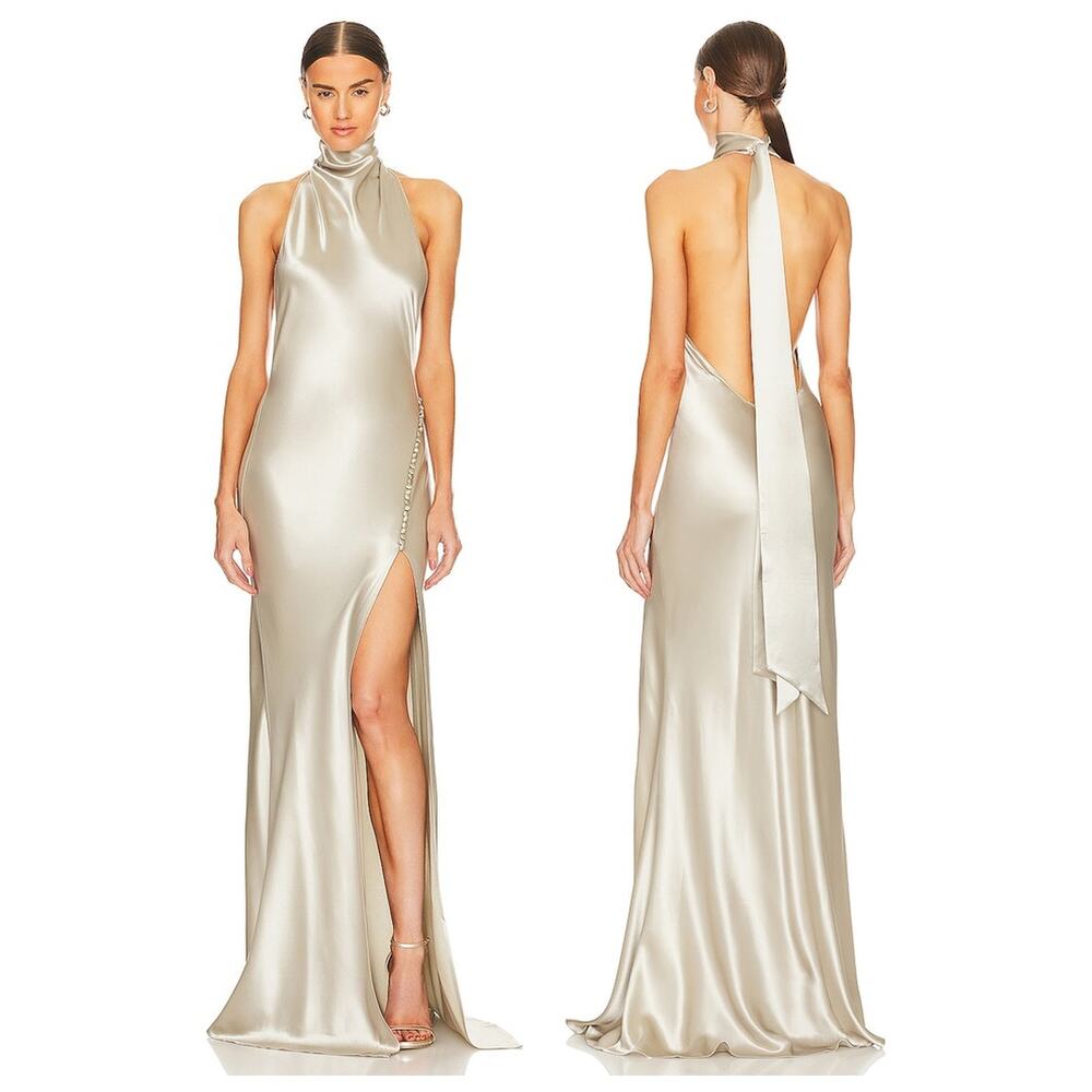 Sau Lee Penelope Gown Halter Satin Party Formal Wedding Guest Prom Gala 4